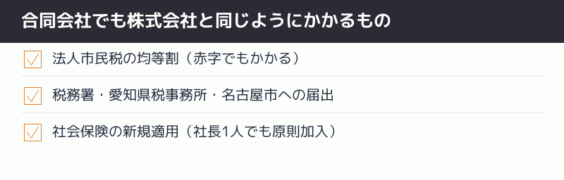 合同会社でも株式会社と同じようにかかるもののチェックリスト