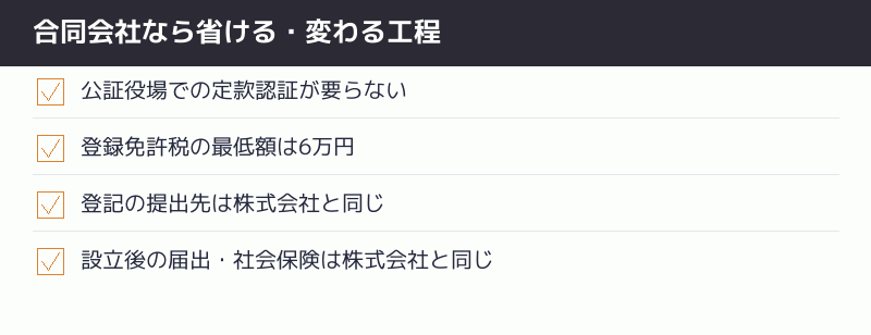 合同会社なら省ける・変わる工程のチェックリスト