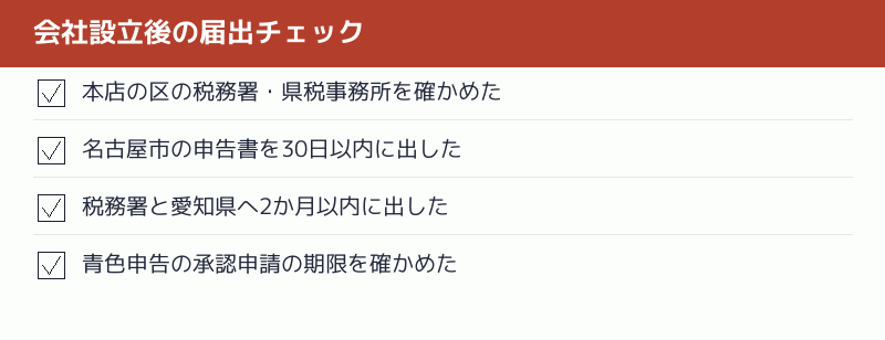 会社設立後の届出のチェックリスト