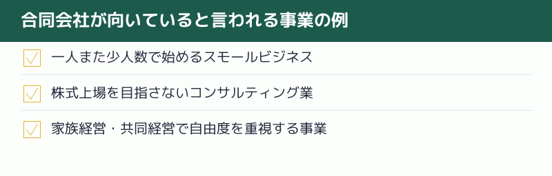 合同会社が向いていると言われる事業の例のチェックリスト