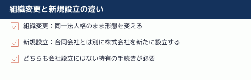 組織変更と新規設立の違いのチェックリスト
