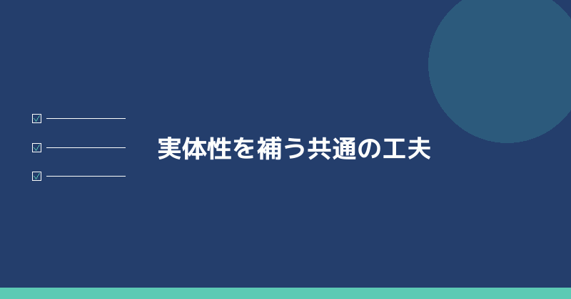 実体性を補う共通の工夫を示すイラスト