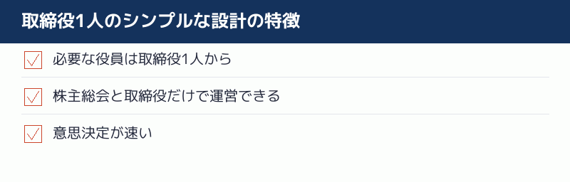 取締役1人のシンプルな設計の特徴のチェックリスト