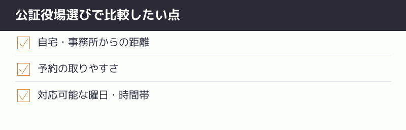 公証役場選びで比較したい点のチェックリスト