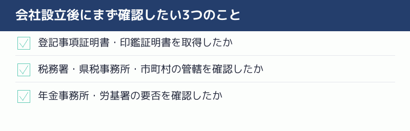 会社設立後にまず確認したい3つのことのチェックリスト