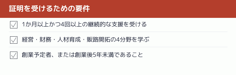 証明を受けるための要件を示すチェックリスト