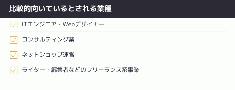 比較的向いているとされる業種のチェックリスト